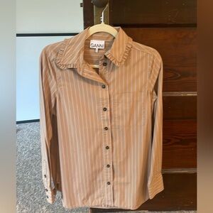 Ganni Striped Tan Blouse